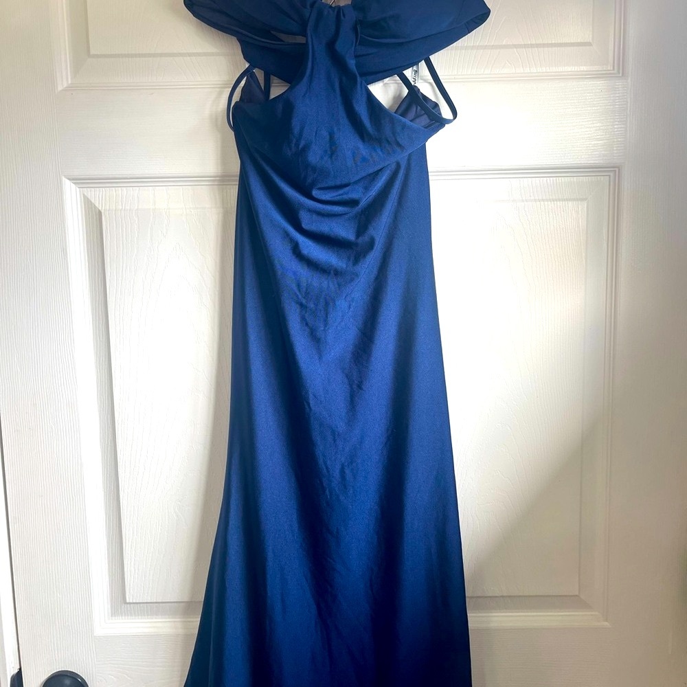 Deep Blue Backless Gown with Halter Neckline